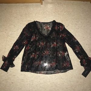 Zara sheer black floral top